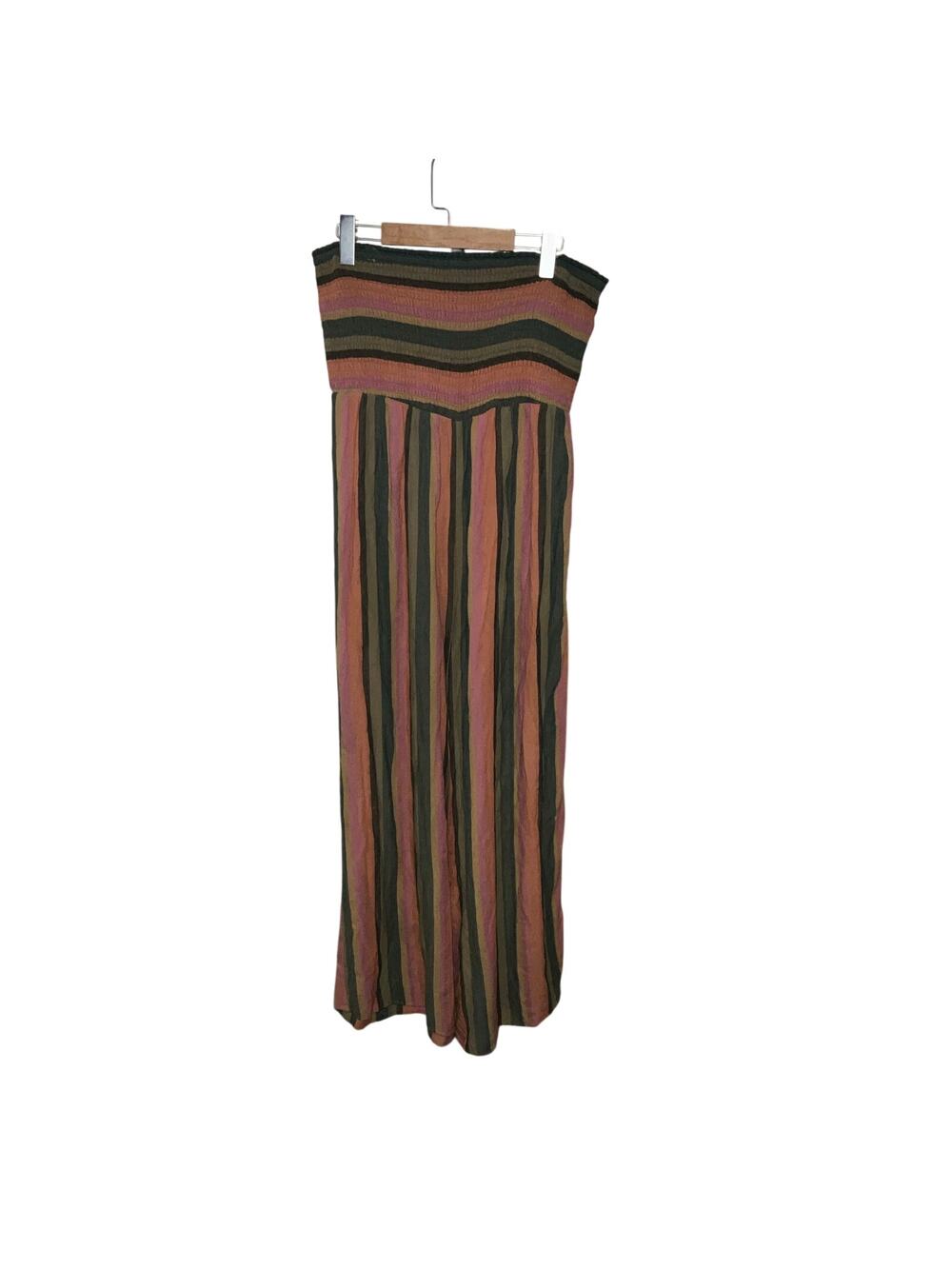 American Eagle Outfitters Strapless Pink Green Orange Striped Jumpsuit Size L
